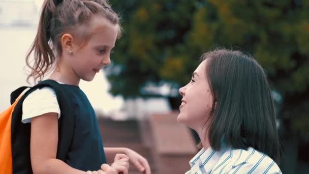 The pupil and her mother are embracing each other — Stock Video