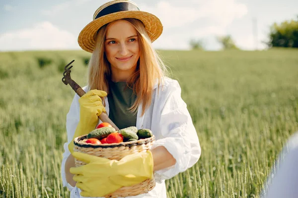 Beautiful woman in a summer field — Stock Photo, Image