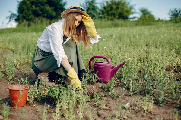 Wanita cantik di ladang musim panas — Stok Foto