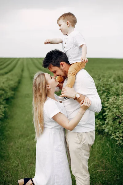 Linda familia jugando en un campo de verano —  Fotos de Stock