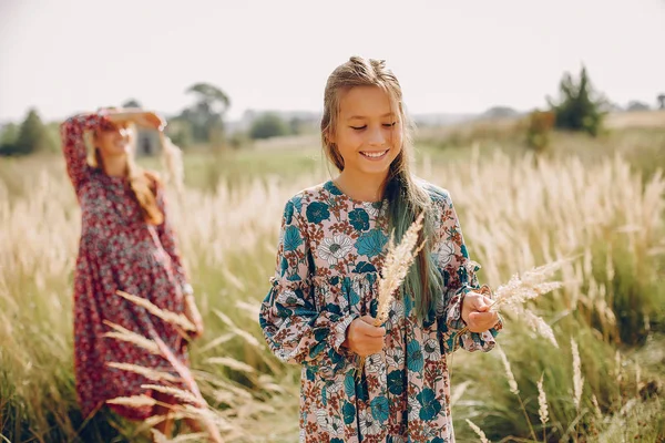 Leuke en stijlvolle familie in een zomer-veld — Stockfoto