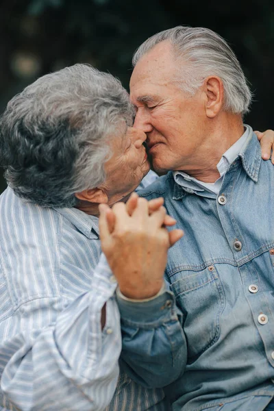 Beautiful old couple spent time together in a park — Stock Photo, Image