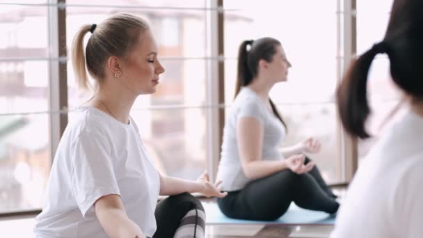 欧洲孕妇正在一家健身馆做瑜伽 — 图库视频影像