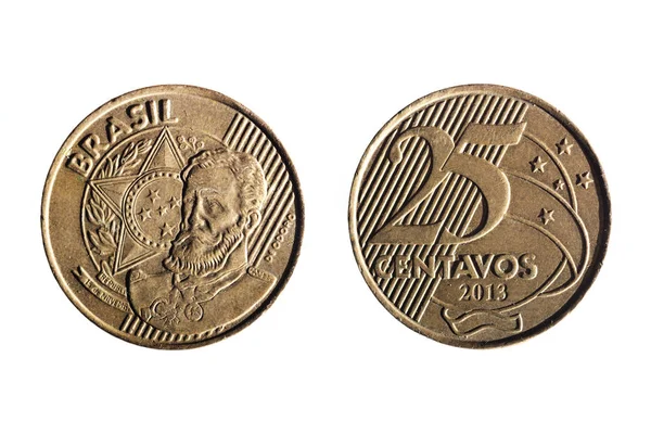 Real brasileño moneda de veinticinco centavos — Foto de Stock
