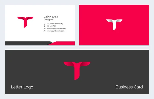 T Letter Corporate Minimal Business Card with Modern Abstract Alphabet logo in red — Stock Vector