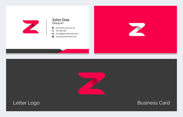 Z Letter Corporate Minimal Business Card with Modern Abstract Alphabet logo in red