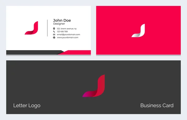 J Lettre Carte de visite minimale d'entreprise avec logo Alphabet abstrait moderne en rouge — Image vectorielle