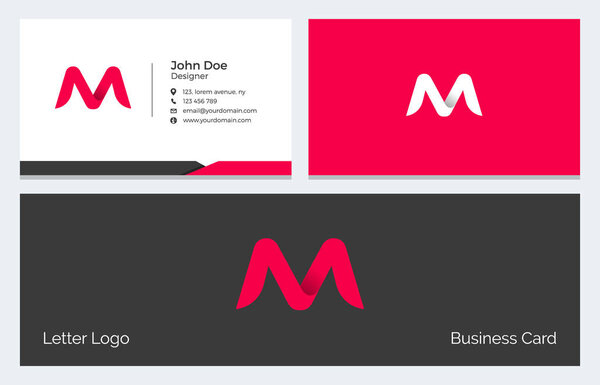 M Letter Corporate Minimal Business Card with Modern Abstract Alphabet logo in red