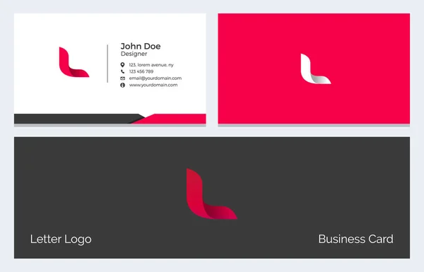 L brief zakelijk minimale visitekaartje met moderne abstracte alfabet logo in rood — Stockvector