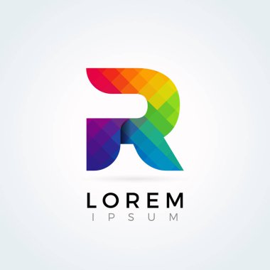 R harfi Logo Simge renkli soyut mozaik desen tasarım şablonu öğe büyük harfli