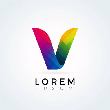 V harfi Logo Simge renkli soyut mozaik desen tasarım şablonu öğe büyük harfli