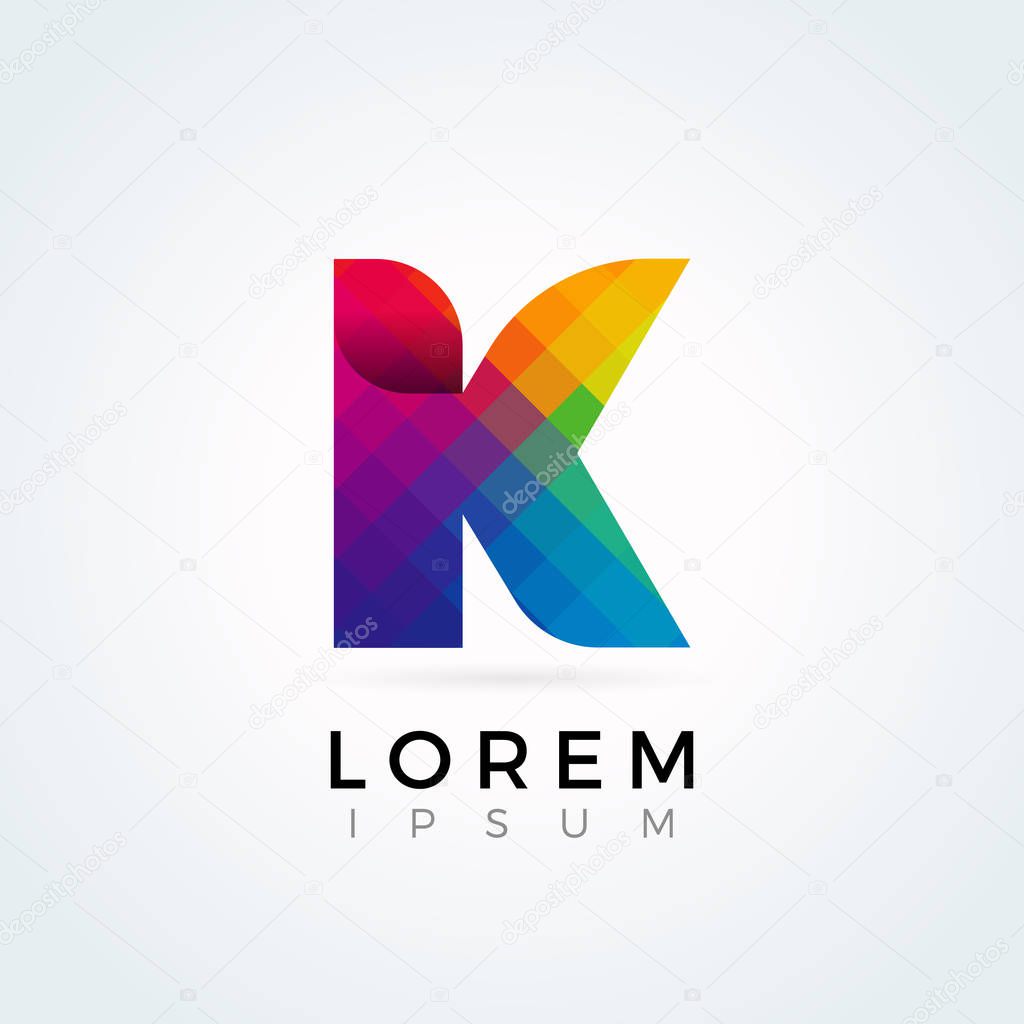 K Letter Logo Icon Colorful Abstract Mosaic Pattern Design template Element in uppercase