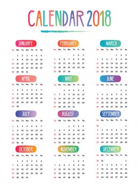 2018 takvim hafta Pazar günü beyaz arka planda başlayan ile çizim vektör doodle