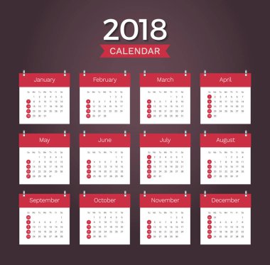 Masa takvimi 2018. Basit kırmızı en az zarif masa takvimi