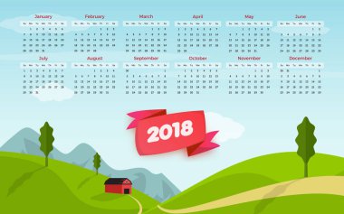 Calendar 2018. Greeny Mountain elegant desk calendar template in white background clipart