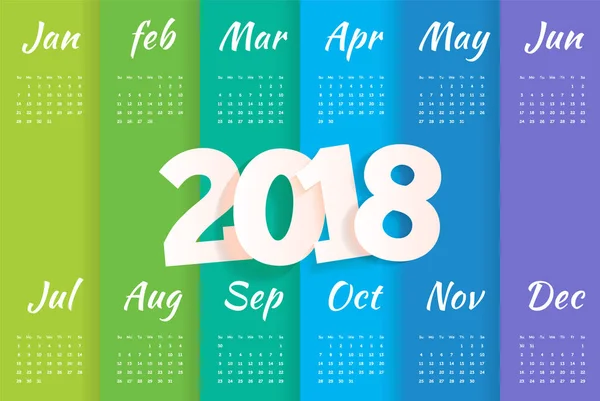 Plantilla de calendario 2018.Elegante diseño de plantilla de calendario mínimo simple con semana a partir del domingo — Vector de stock