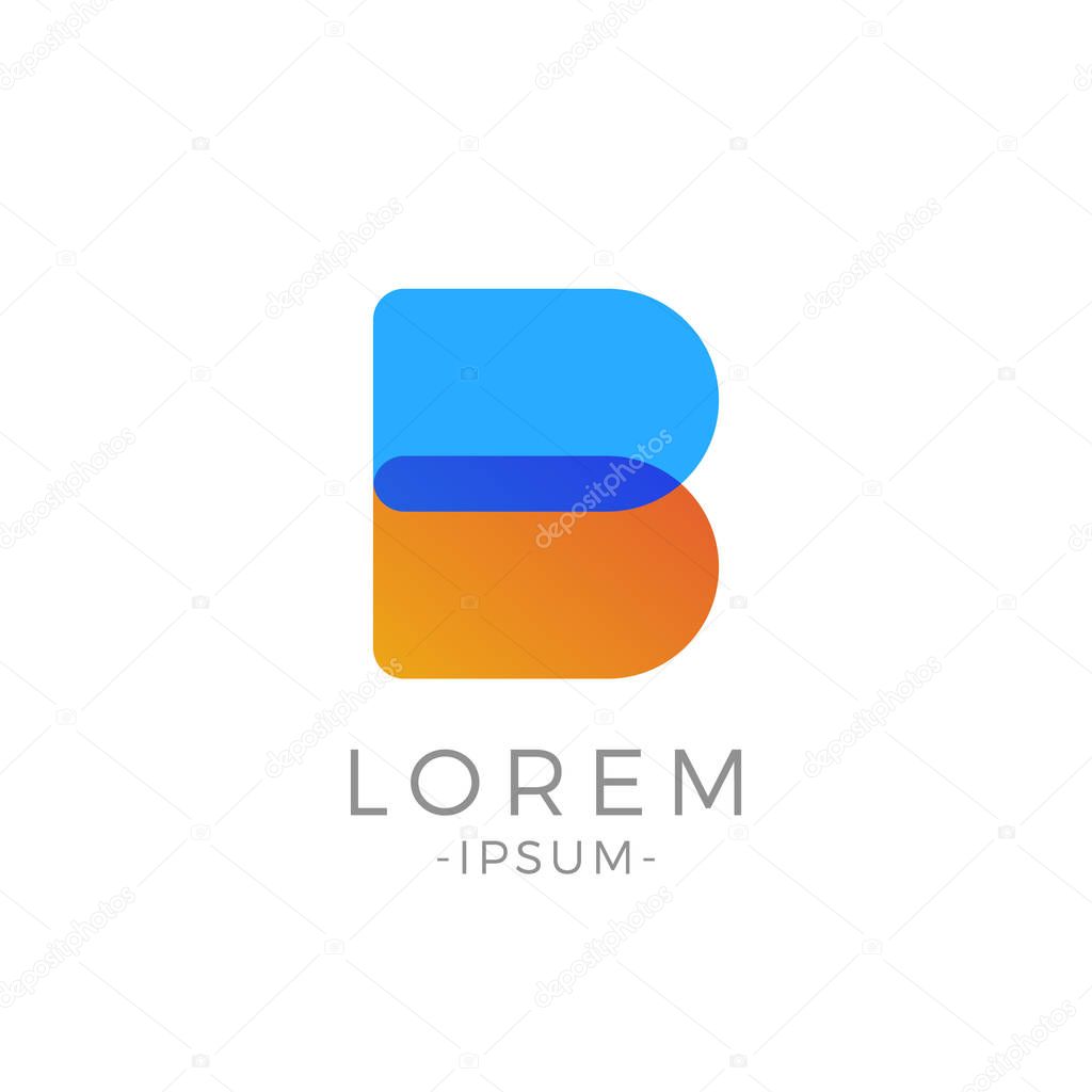 B Initial Letter logo. Abstract Modern duo tone typography vector design template