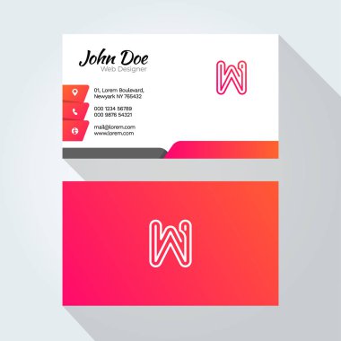 W harf Logo. En az çizgi vektör kartvizit tasarım şablonu