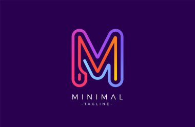  En az çizgi yazı tipi stili M harfi Logo kişisel ve kurumsal kimlik için renkli İnmede