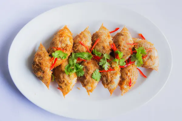 Smažené krabí maso a vepřové mleté maso thajské potravin — Stock fotografie