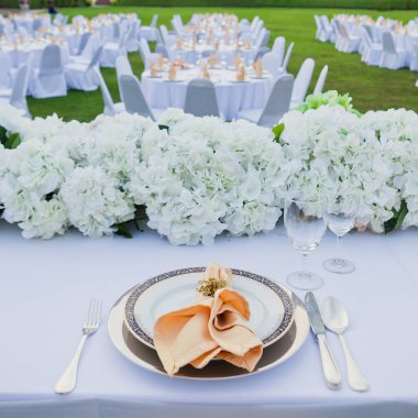 Düğün ya da olay parti için ayarlanan tablo. Zarif ve lüks decorat