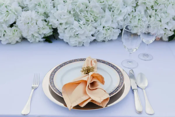 Table set for wedding or event party. Elegant and luxury decorat