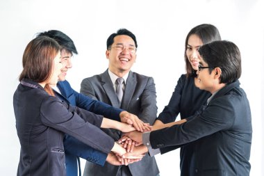 Grup iş insanlar toplantı titreyen eller birlikte, iş açık toplantı kavramı.