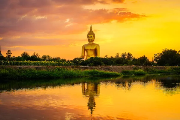 Grande Statua Buddha Dorato Wat Muang Provincia Ang Thong Thailandia — Foto Stock