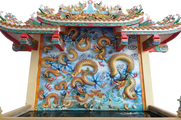 Stuc Dragon Style Chinois Sur Mur — Photo