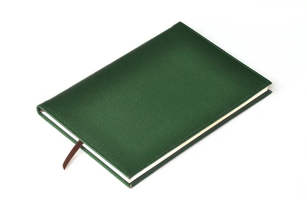 Caderno Couro Verde Escuro Sobre Fundo Branco — Fotografia de Stock