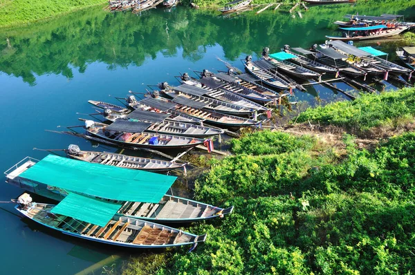 Gruppe Von Langschwanzbooten Schwimmt Auf Grünem Smaragdsee — Stockfoto