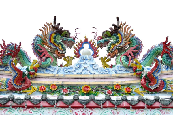 Statue Dragon Sur Toit Temple Chinois — Photo