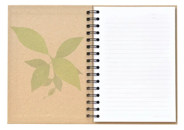 Abra Caderno Reciclagem Com Padrão Árvore Capa — Fotografia de Stock