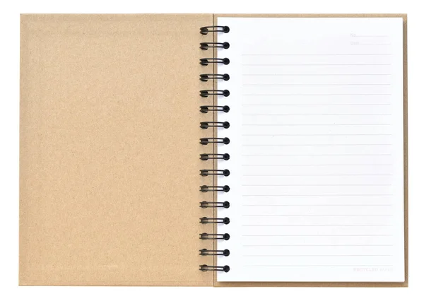 Abra Caderno Reciclagem Fundo Branco — Fotografia de Stock