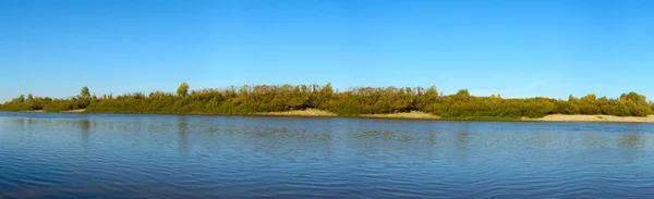 Panorama of the autumn river and forest — Stock Photo, Image