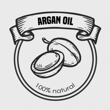 Argan vektör çizim fındık yağı, meyve, berry, yaprak, dal, bitki.