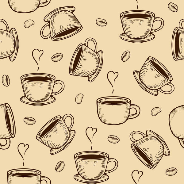 cups seamless pattern with coffee bean