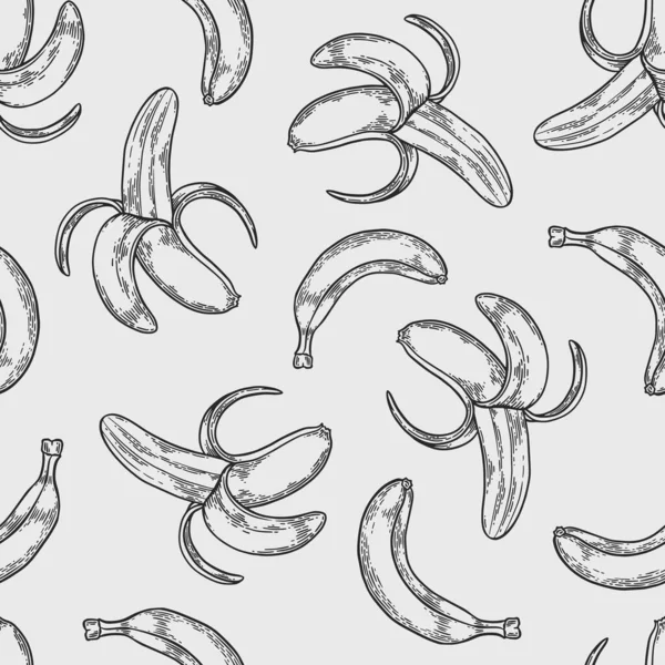 Vector Banano Grabado Patrón Sin Costura Sobre Fondo Blanco Ilustración — Vector de stock