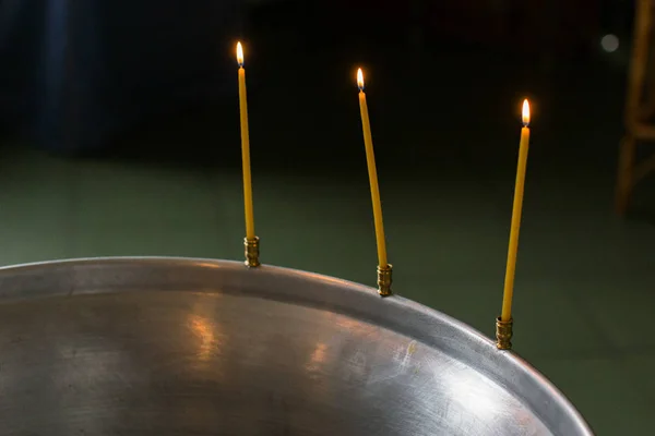 Interior of the Orthodox Church three candles — Stock Photo, Image
