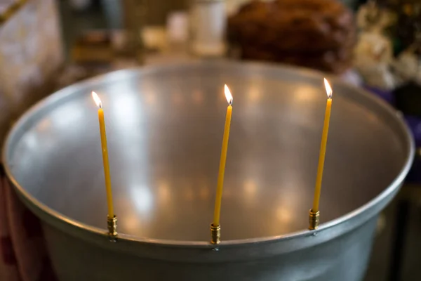 Interior of the Orthodox Church three candles — Stock Photo, Image