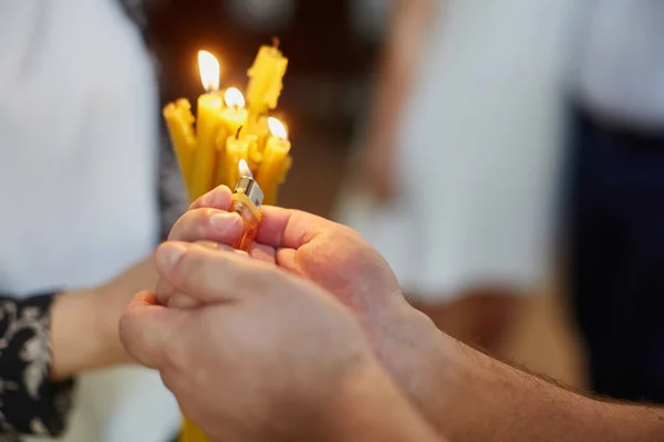 Candles during orthodox christening — Stock Photo, Image