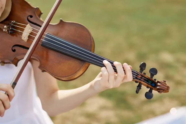 Violinist woman. Young woman playing a violin Royalty Free Stock Images