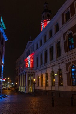 Riga, Latvia - November 19, 2019: night streets of Riga