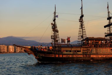Thessaloniki, Greece - February 13 2020: pirate ship at sea in Thessaloniki