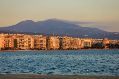 Thessaloniki, Greece - February 13 2020: sunset on the city promenade