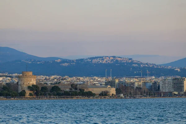 Aan Zee Thessaloniki Bij Zonsondergang — Stockfoto