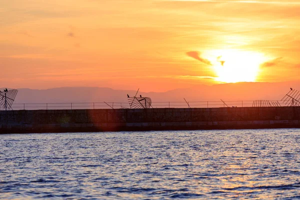 Wintersonnenuntergang Auf See Thessaloniki — Stockfoto