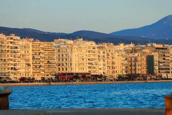 Thessaloniki, Greece - February 13 2020: sunset on the city promenade