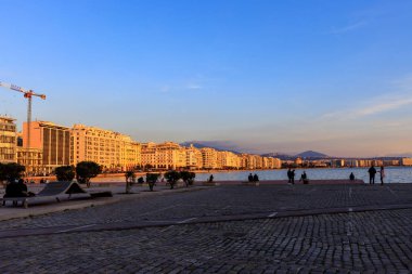 Thessaloniki, Greece - February 13 2020: sunset on the city promenade