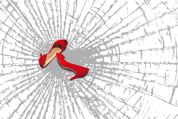 Red shoes, fragments of broken glass — Stock Photo, Image